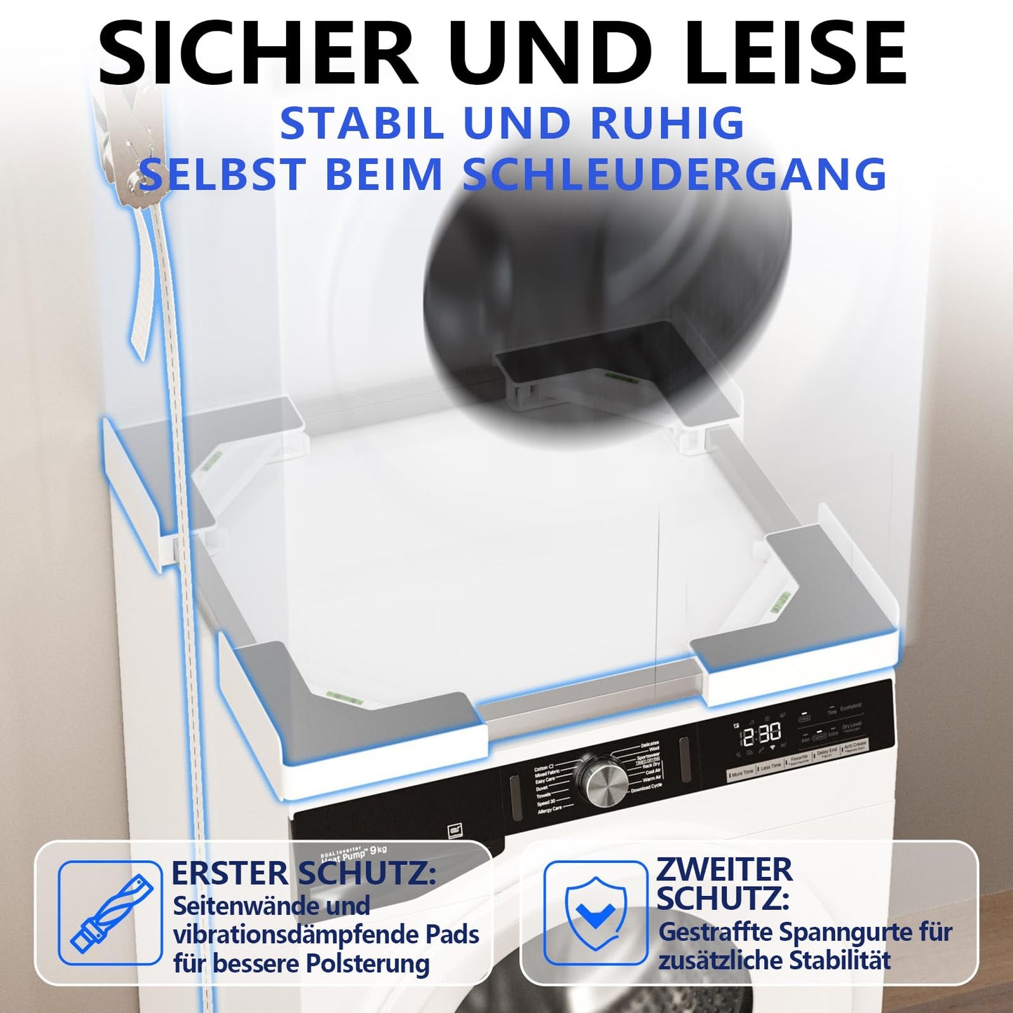 JHCHU Universal-Stapelset für Waschmaschine und Trockner – Verstellbarer Zwischenbaurahmen 45–68 cm, Ideal für Waschmaschinen-Trockner-Verbindung