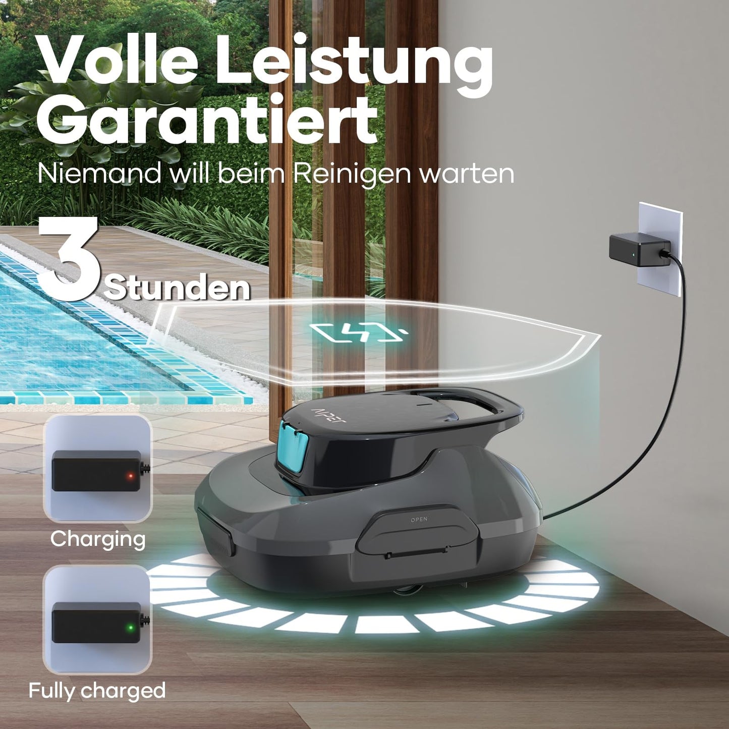 AIPER Poolroboter kabellos - 90 Min. Akku-Reinigungszeit, automatische Reinigung mit Selbsteinparkfunktion, kompakt & leicht, für flachen Boden