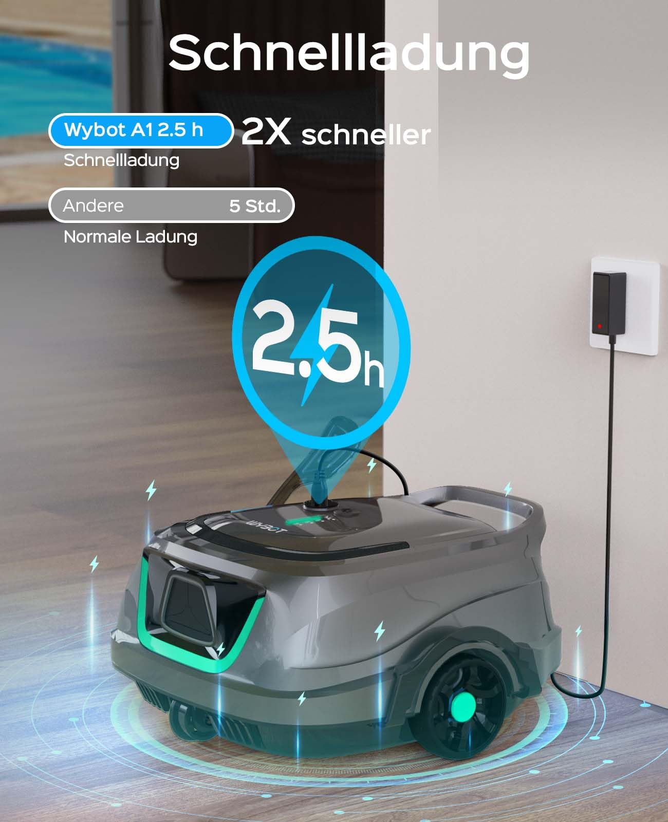 WYBOT A1 Poolroboter 2025 Upgrade - 120 Min. Laufzeit, kabellos mit Doppelfilter & Akku, für Aufstellpool bis 100m² (Hellgrau Grün)