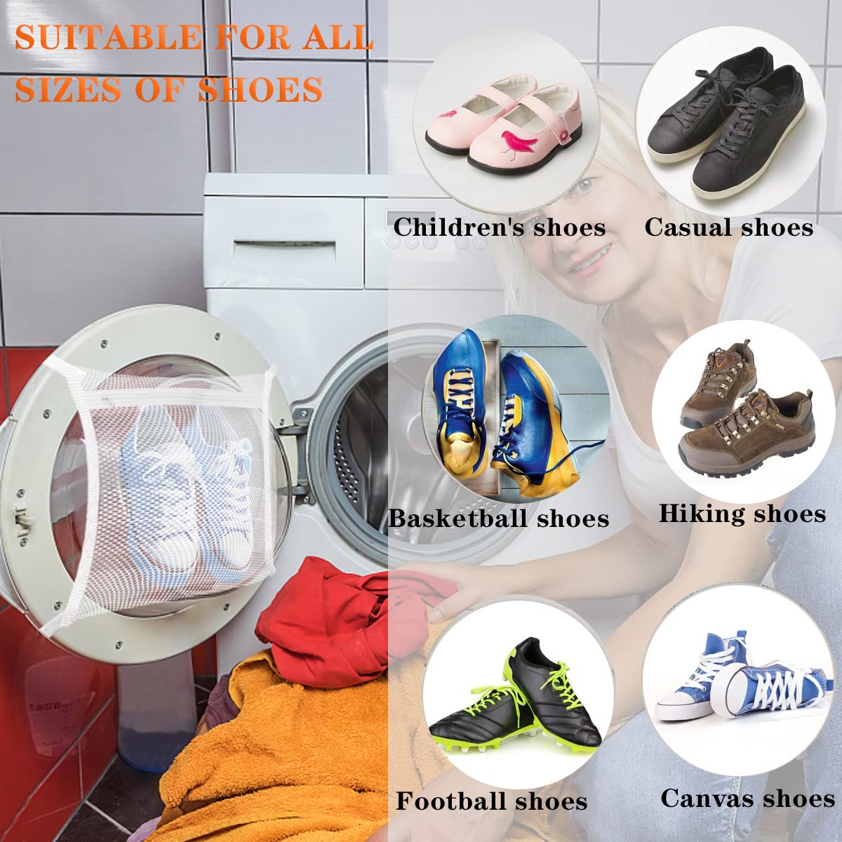 Jonnick strapazierfähige Sneaker-Netzbeutel, verstellbares Gummiband für die meisten Trocknermaschinen, einfache Montage, ca. 40 x 40 cm, 2er-Pack