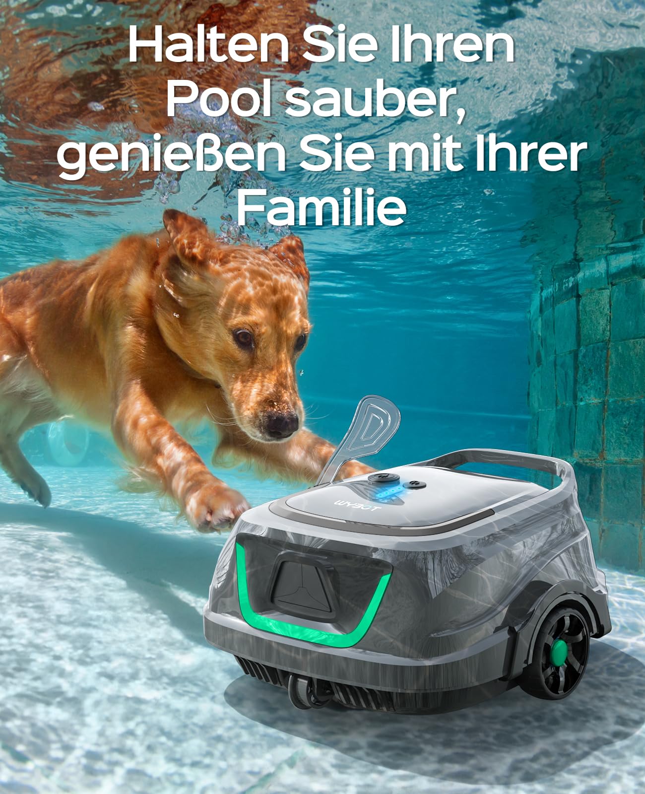 WYBOT A1 Poolroboter 2025 Upgrade - 120 Min. Laufzeit, kabellos mit Doppelfilter & Akku, für Aufstellpool bis 100m² (Hellgrau Grün)