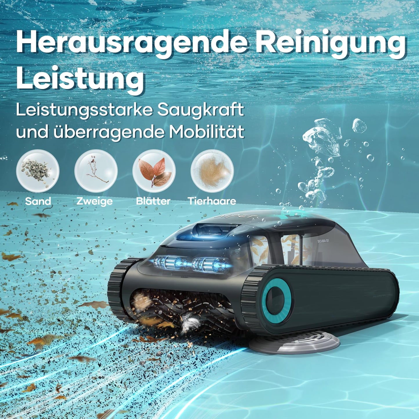 AIPER Scuba S1 - Poolroboter Boden/Wand kabellos, Wandklettern, intelligente Navigation 2.0, 150 Min. Akku, für Einbaupools bis 150m²