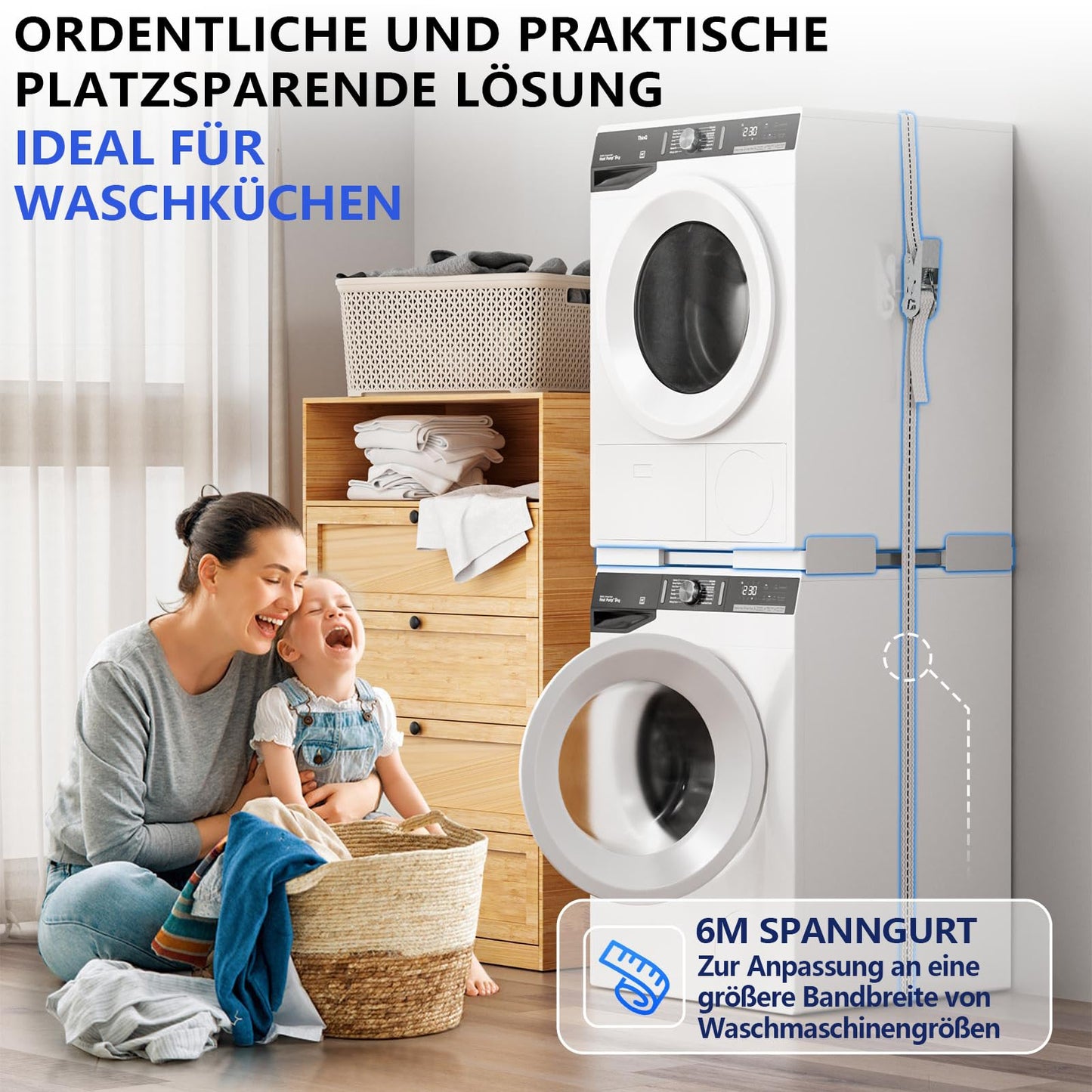 JHCHU Universal-Stapelset für Waschmaschine und Trockner – Verstellbarer Zwischenbaurahmen 45–68 cm, Ideal für Waschmaschinen-Trockner-Verbindung