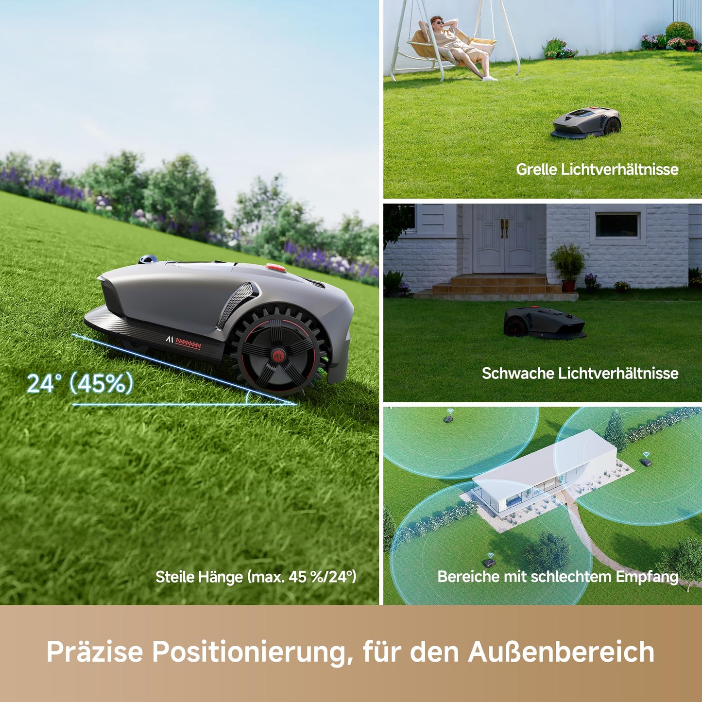 MOVA 1000 - Mähroboter ohne Begrenzungskabel, 3D-LiDAR kabellose Einrichtung bis 1.000m², smarte Hindernisvermeidung, verbesserte Geländeräder