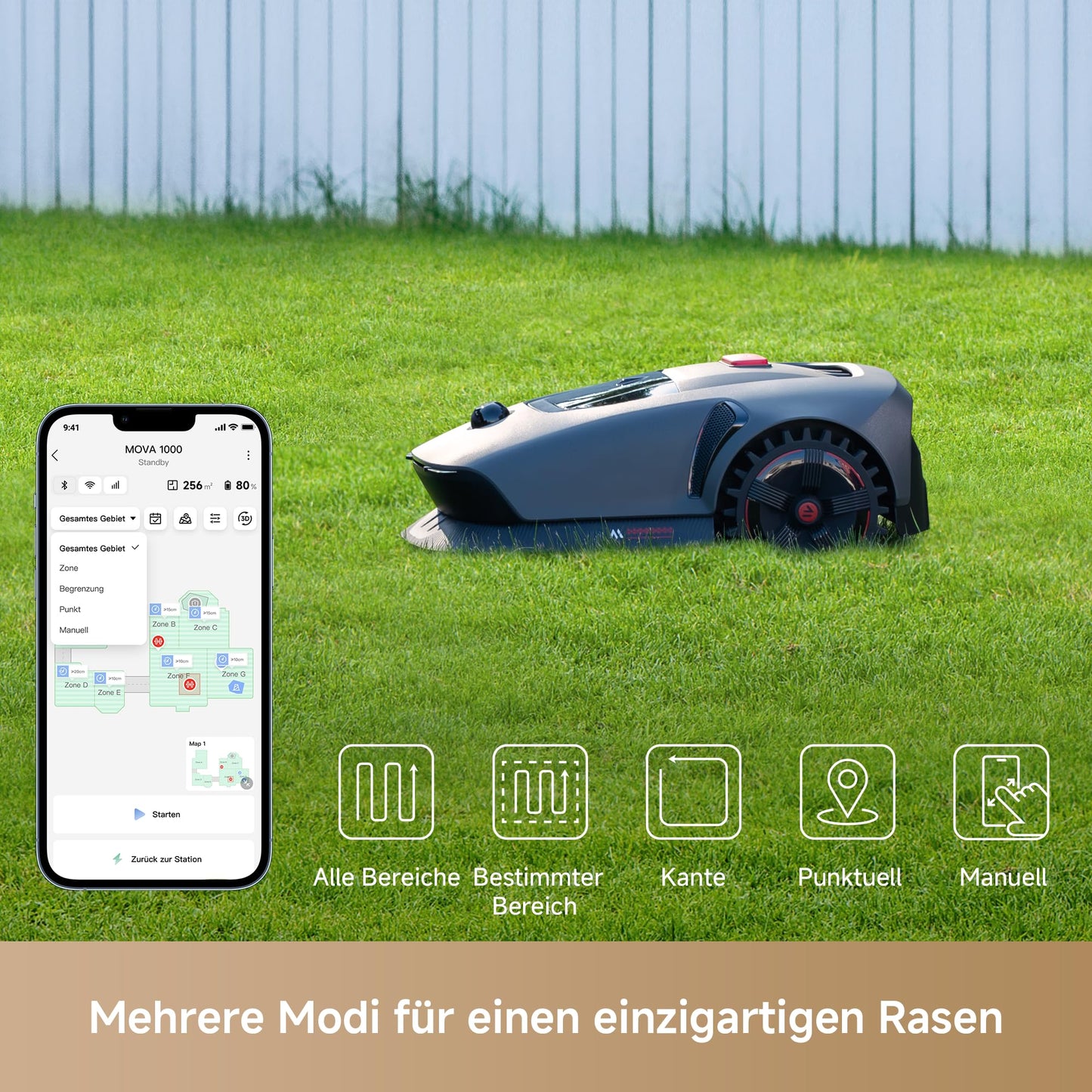 MOVA 1000 - Mähroboter ohne Begrenzungskabel, 3D-LiDAR kabellose Einrichtung bis 1.000m², smarte Hindernisvermeidung, verbesserte Geländeräder