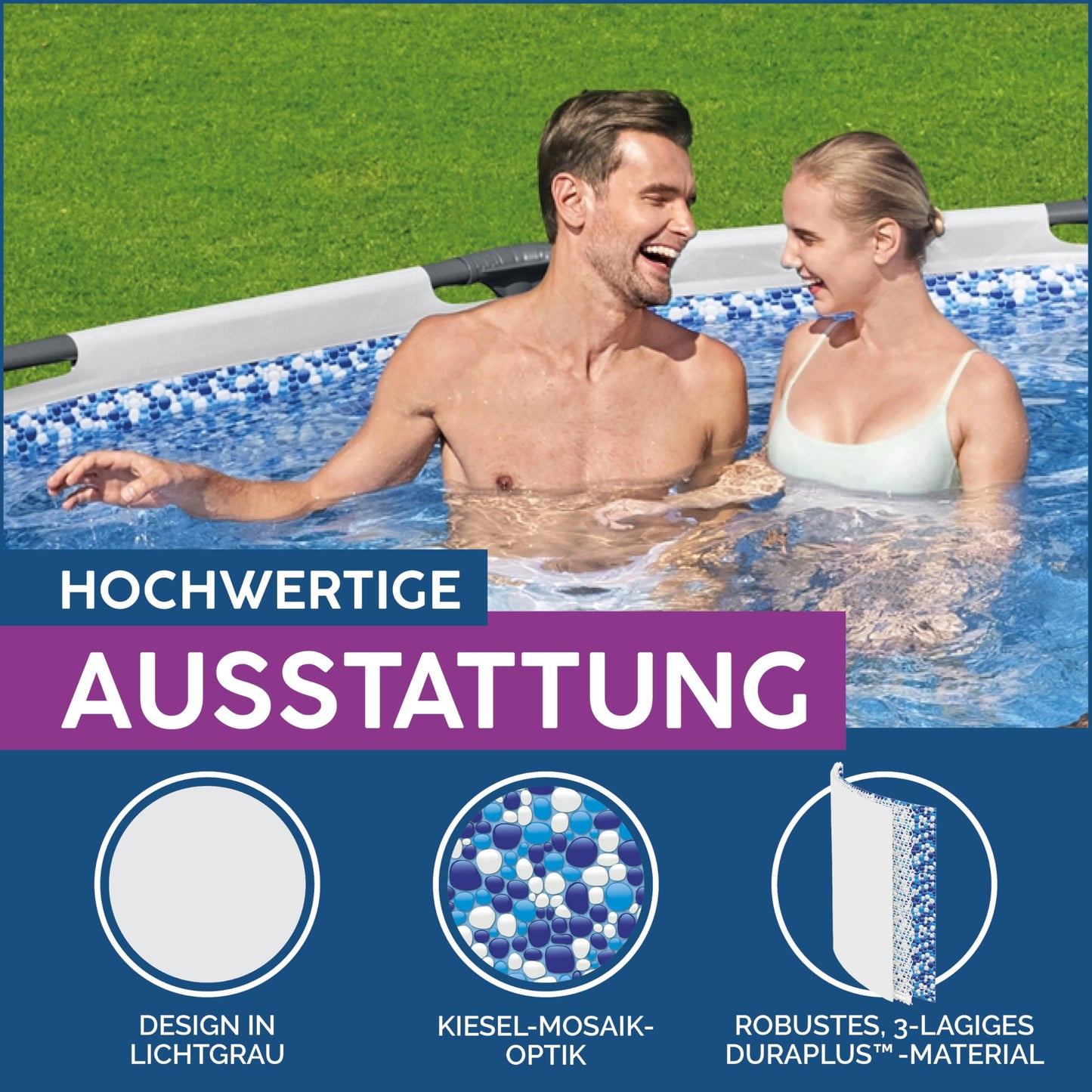 Bestway Steel Pro MAX Frame Pool Komplett-Set mit Filterpumpe Ø 366 x 122 cm, lichtgrau, rund, Grau