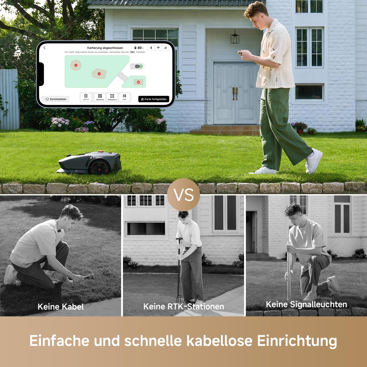 MOVA 1000 - Mähroboter ohne Begrenzungskabel, 3D-LiDAR kabellose Einrichtung bis 1.000m², smarte Hindernisvermeidung, verbesserte Geländeräder