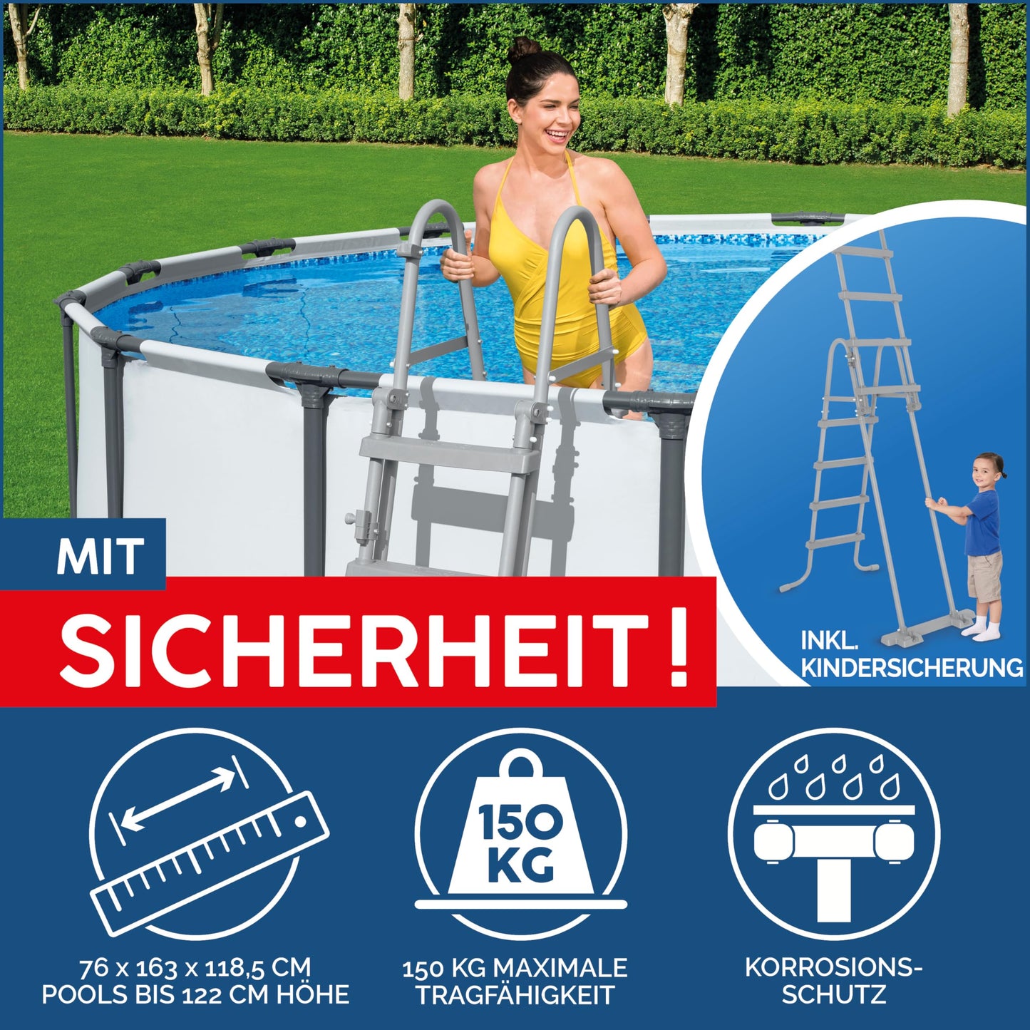 Bestway Steel Pro MAX Frame Pool Komplett-Set mit Filterpumpe Ø 366 x 122 cm, lichtgrau, rund, Grau