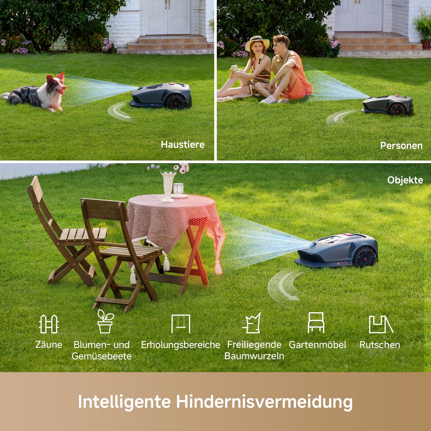 MOVA 1000 - Mähroboter ohne Begrenzungskabel, 3D-LiDAR kabellose Einrichtung bis 1.000m², smarte Hindernisvermeidung, verbesserte Geländeräder