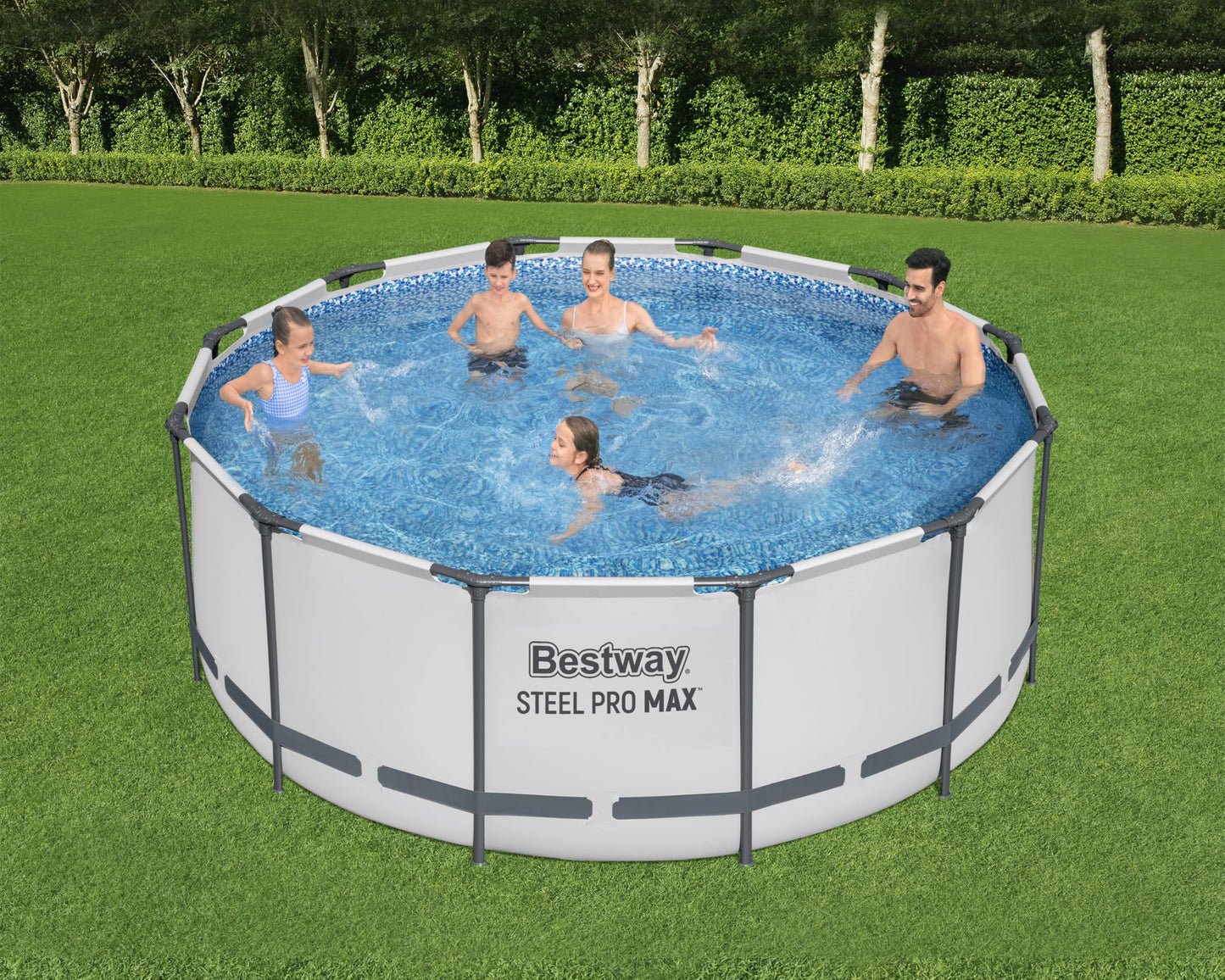 Bestway Steel Pro MAX Frame Pool Komplett-Set mit Filterpumpe Ø 366 x 122 cm, lichtgrau, rund, Grau