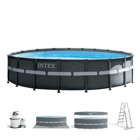 Intex Ultra Rondo XTR Frame Pool Set Ø 549 x 132 cm - Sandfilteranlage, Abdeckplane, Bodenschutzplane, Sicherheitsleiter, GS, Blau