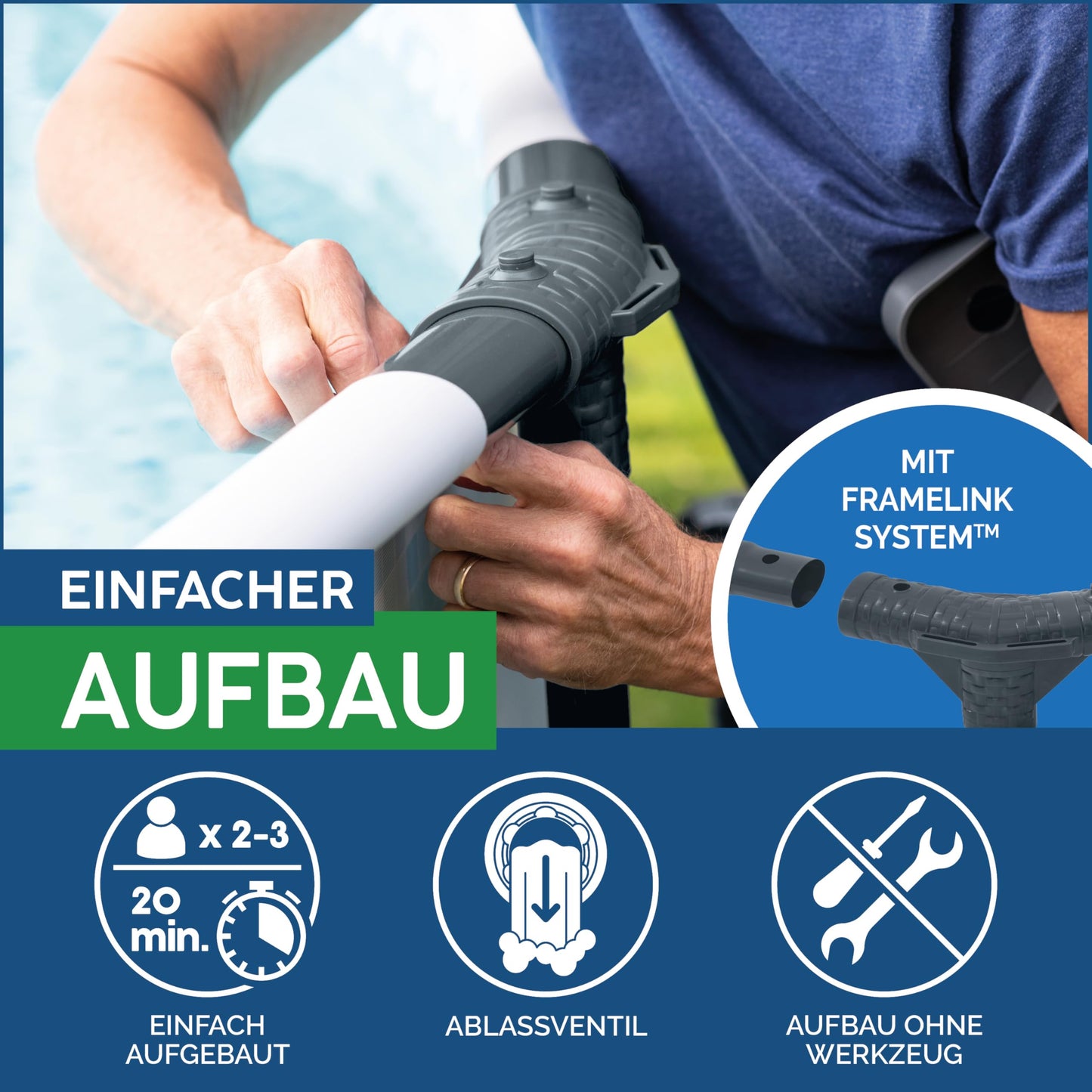 Bestway Steel Pro MAX Frame Pool Komplett-Set mit Filterpumpe Ø 366 x 122 cm, lichtgrau, rund, Grau