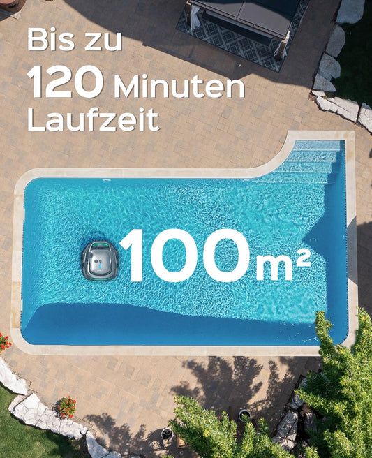WYBOT A1 Poolroboter 2025 Upgrade - 120 Min. Laufzeit, kabellos mit Doppelfilter & Akku, für Aufstellpool bis 100m² (Hellgrau Grün)